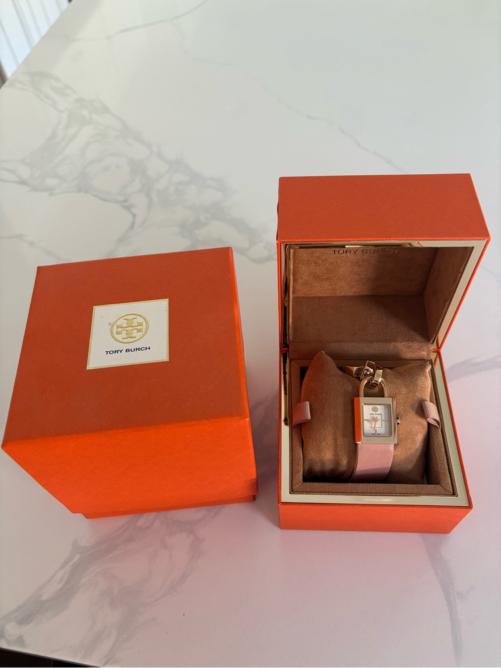 Tory Burch Gold Padlock Watch with Pink Leather Strap - Picture 4 of 9